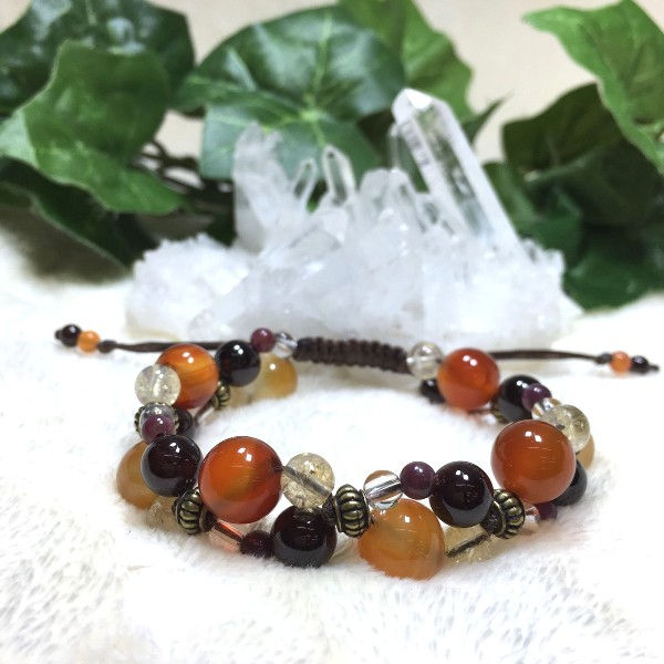 <ブレスレット>ひも編みタイプ♪仕事運UP!目標達成☆(カーネリアン×ガーネット他)デザインが楽しめる♪調節OK!/wam-9