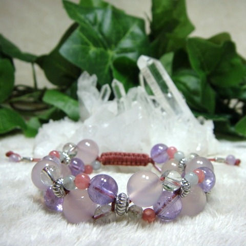 <ブレスレット>ひも編みタイプ♪出会い&恋愛運UP(カルセドニー・アメジスト他)/wam-1