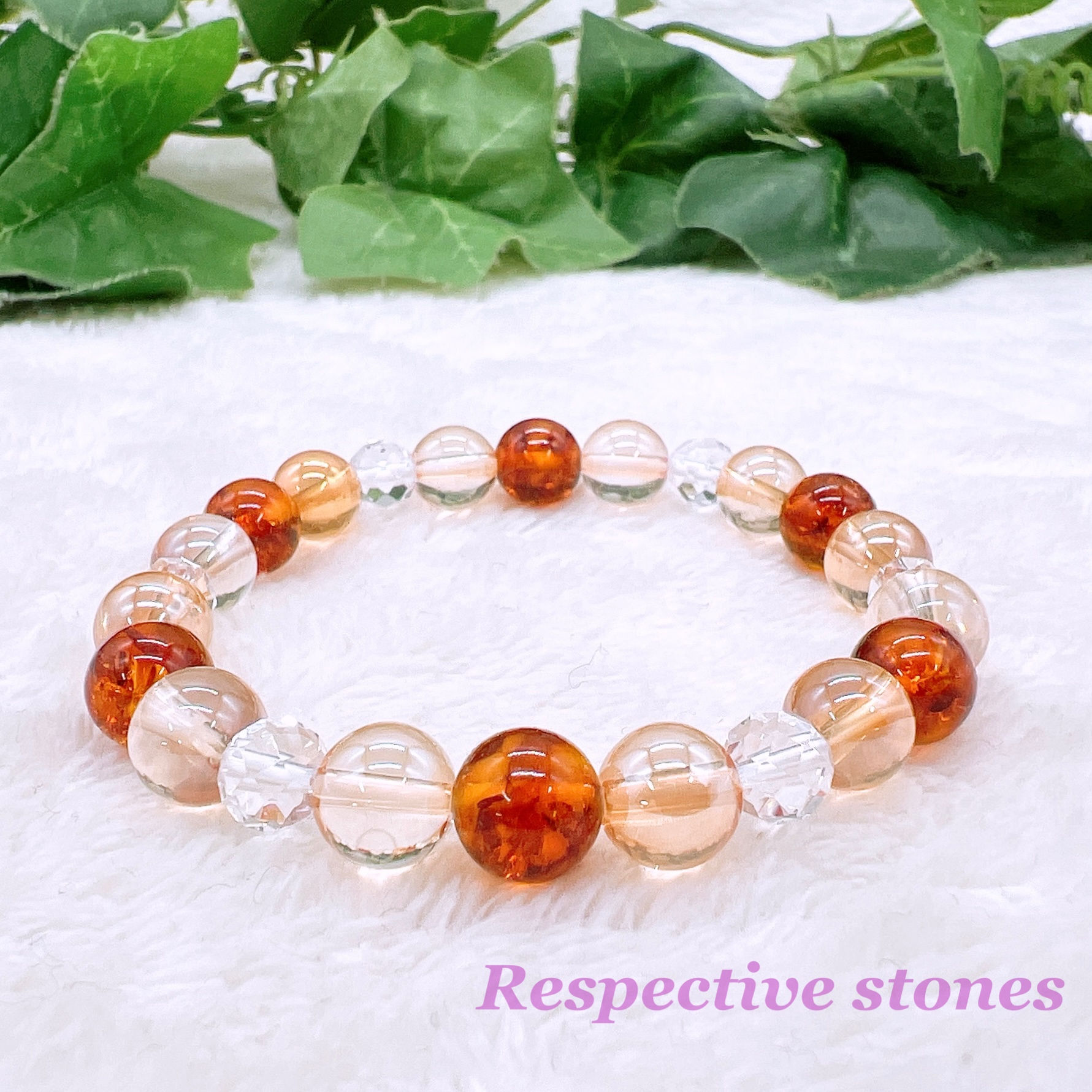 <ブレスレット>金運・仕事運アップ(アンバー×ゴールデンオーラ)/wbl-9