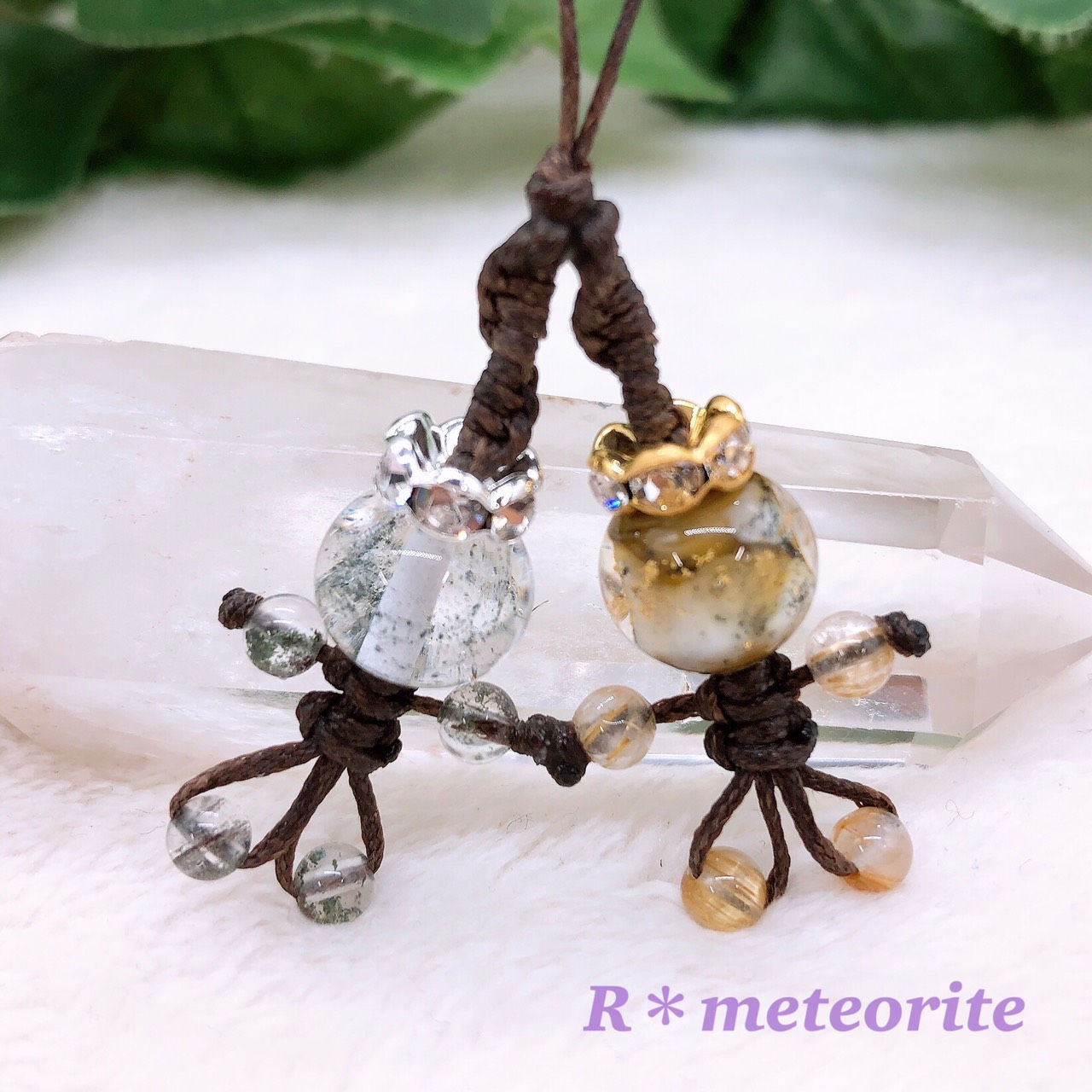 【Rs×Rmコラボ商品】しあわせのおまもり♪メテオグラスハッピーナ☆ダブル◆世界初!?隕石パウダーが入ったガラスビーズ<クリア&ゴールドタイプ>/hw-mg