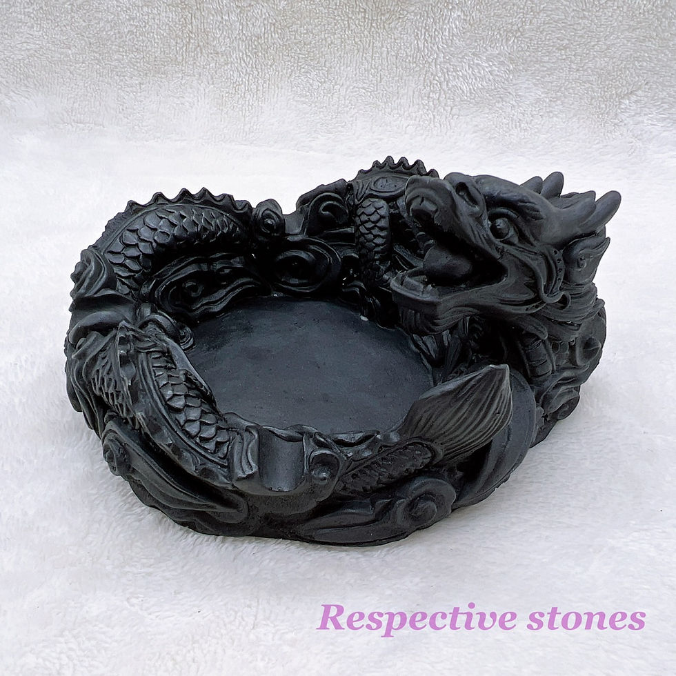 <置き石>シュンガイト【地球上で唯一の天然フラーレンを含む希少鉱物】<龍皿>健康・癒やし/oki-67