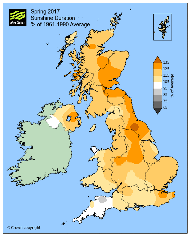 Met Office Sunshine Map Spring 2017 (Q2)