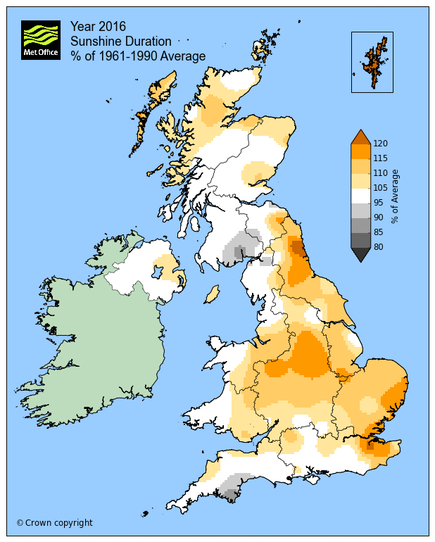 Met Office - Sunshine Map - Annual 2016