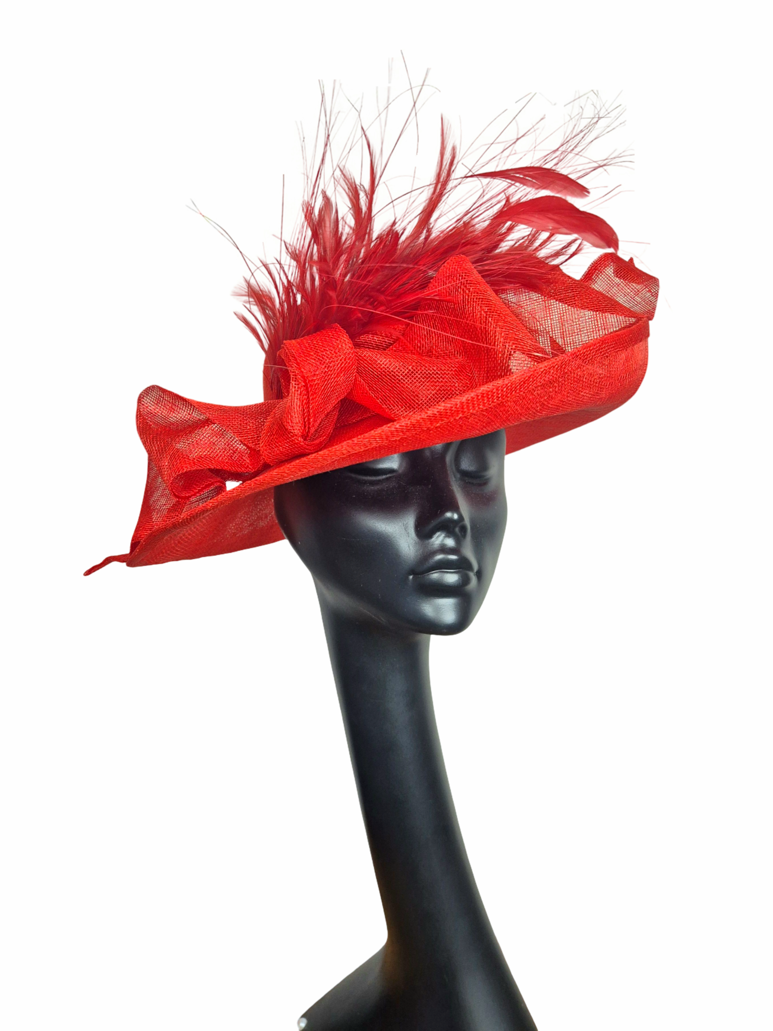 Red upturned brim hat