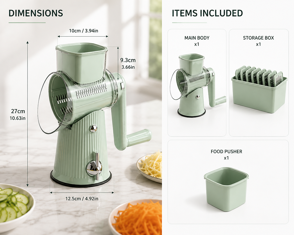 Thumbnail: Manual rotary kitchen slicer with food container and stainless steel blades