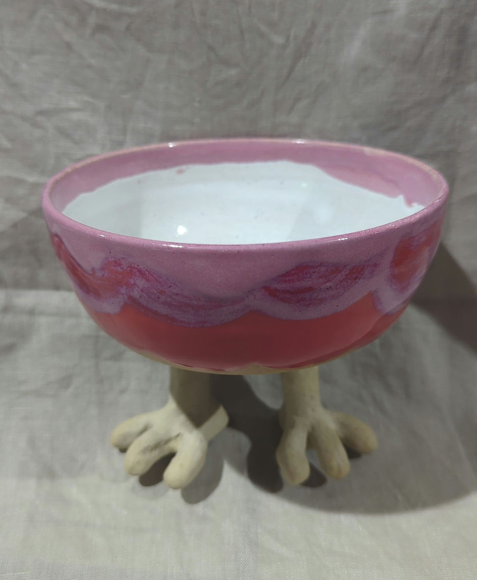 Thumbnail: Chicken Feet Bowl - Pottery Drip Glaze - Strawberry Cream