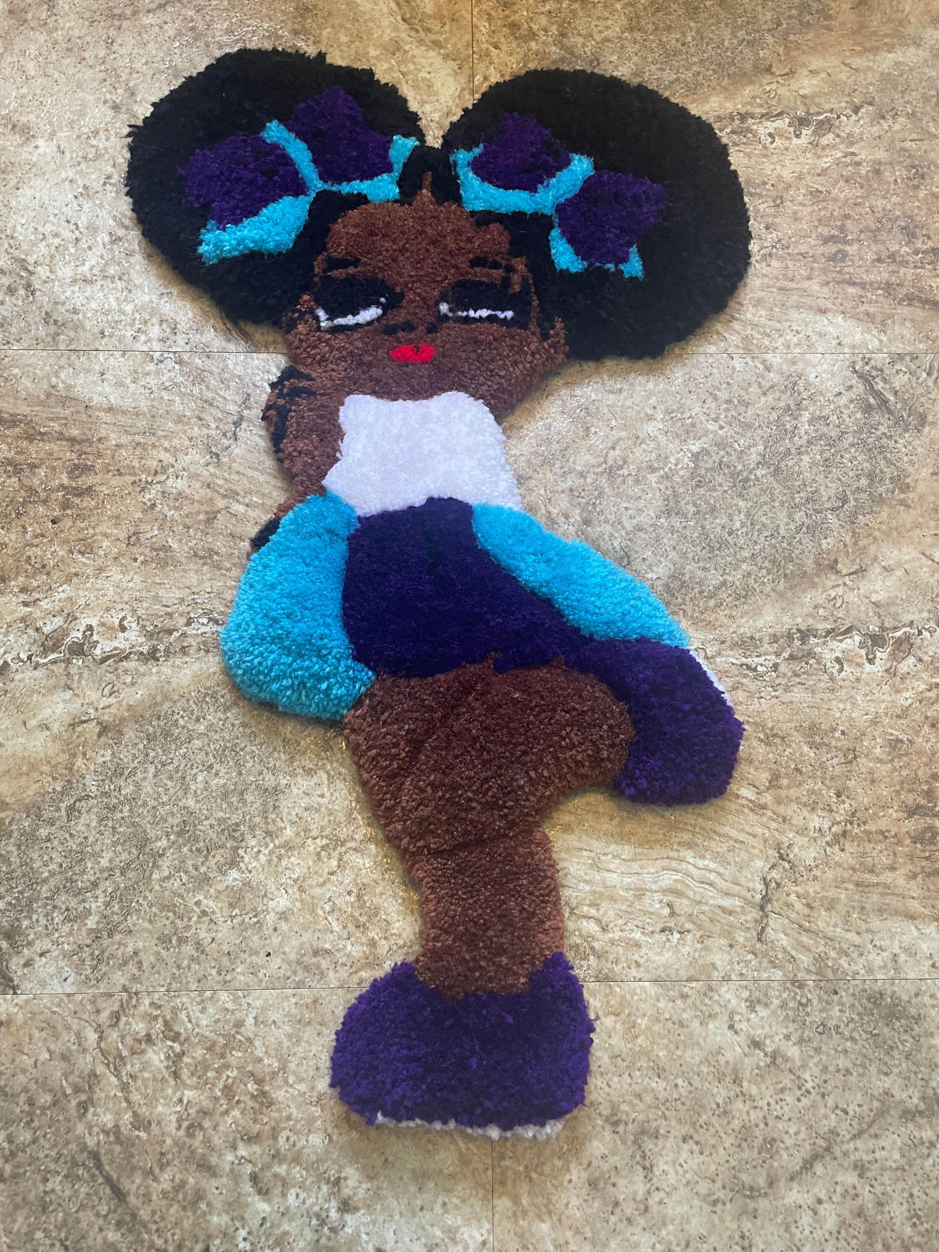 Purple & Turquoise Cheerleader Wall Rug Hanging