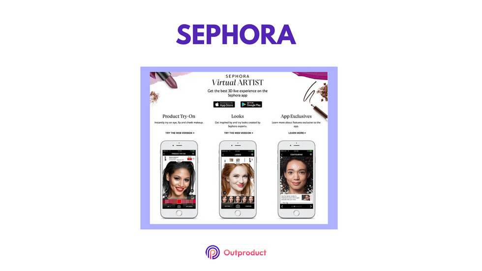 Sephora's app showing its virtual makeup artist tool