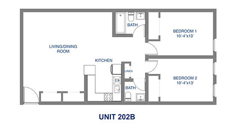 two-bedroom two-bath student apartment floor plan near the university of delaware