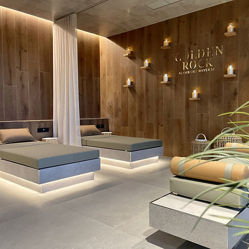 sala de relaxamento golden rock alambique water spa assinatura decoração atelier susana camelo