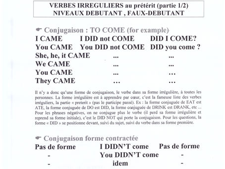 Le preterit des verbes irréguliers, 1ère partie