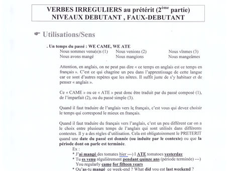 PRETERIT DES VERBES IRREGULIERS, 2ème partie