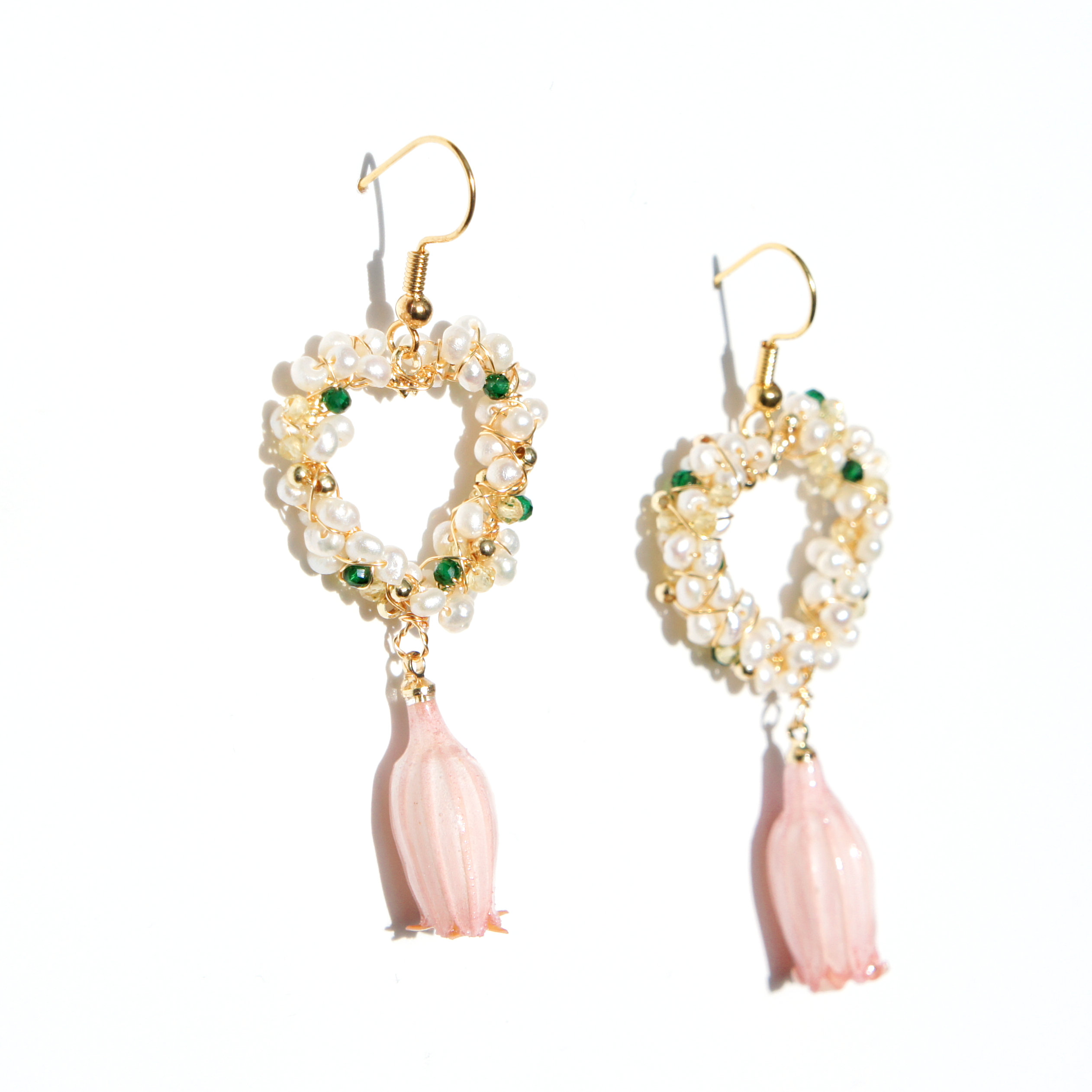 Lilian Pearl-embellished Pink Lily of the Valley Drop Earrings | I ...