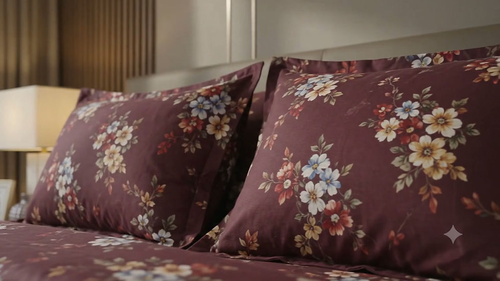 Thumbnail: 4-Piece Wine Red Garden Bloom Bedsheet Set