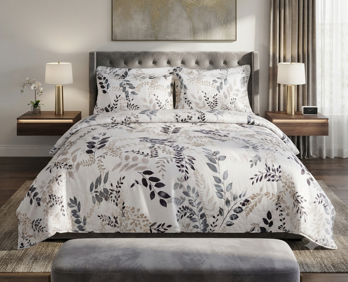 6-Piece Taupe Vine & Leaf Print Sheet Collection