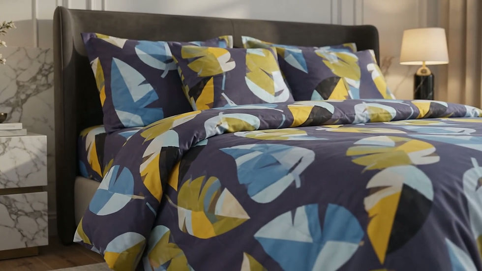 Thumbnail: Luxury Navy Blue & Yellow Feather 6-piece bedsheet set