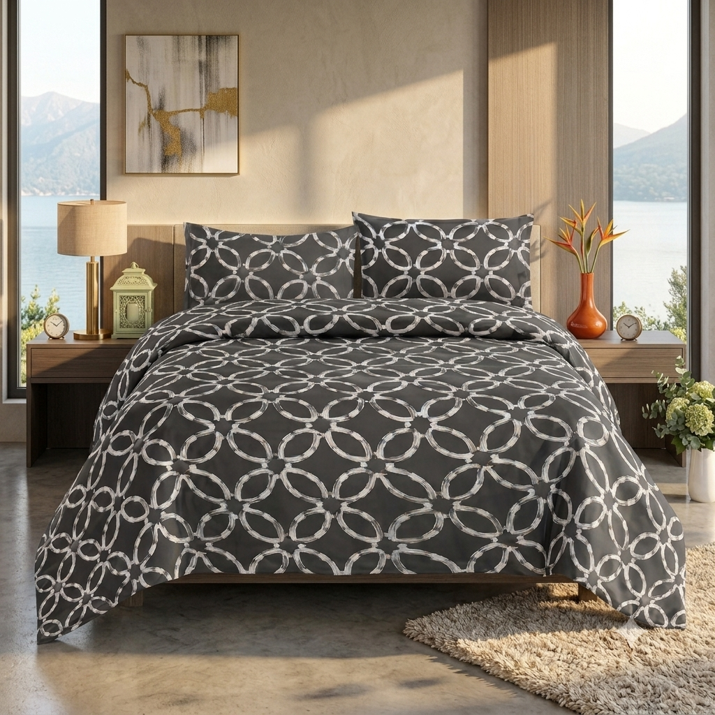 Obsidian Lattice Brushstroke Printed 4-Piece Sheet Set
