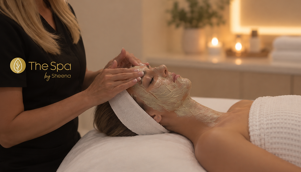 Licensed esthetician performing an herbal Green Peel treatment on a client at The Spa by Sheena in Lubbock, Texas.