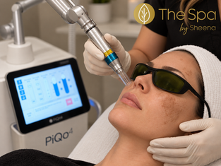 Licensed medical esthetician performing PiQo4 laser toning for melasma at The Spa by Sheena in Lubbock, TX