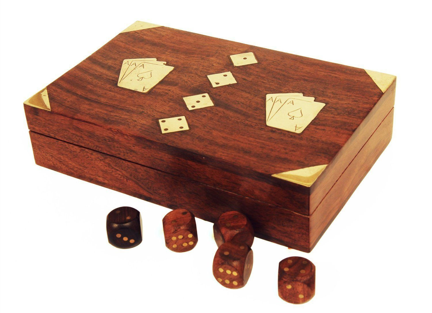 WOOD CRAFTED PLAYING CARD/DICE SET