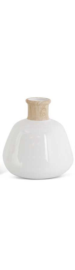 Thumbnail: White Stoneware Vases w/Wood Decal Base