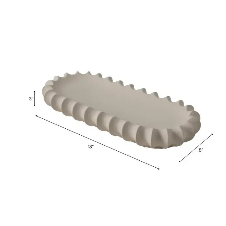 Decorative Tray - White Ceramic Scalloped Edge, 18 in.