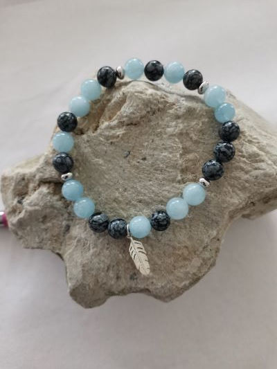 Aigue-marine/Obsidienne flocon de neige