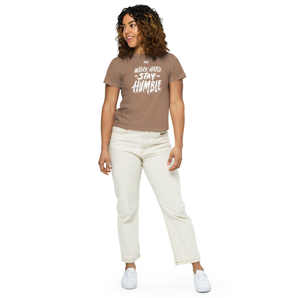 Thumbnail: Women’s high-waisted t-shirt - Work Hard Stay Humble
