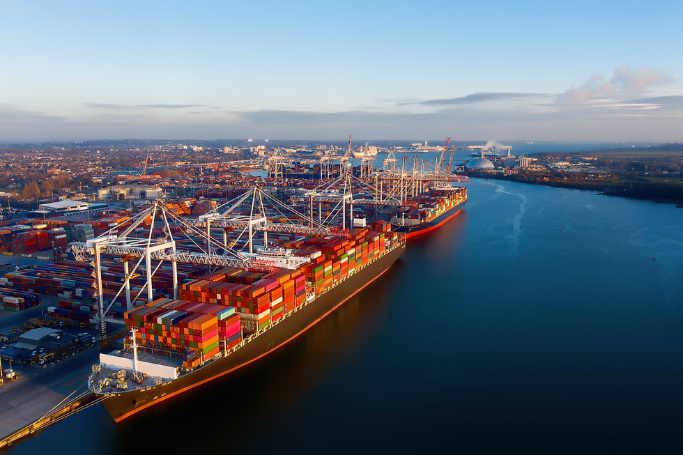 Container vessel at a shipping terminal