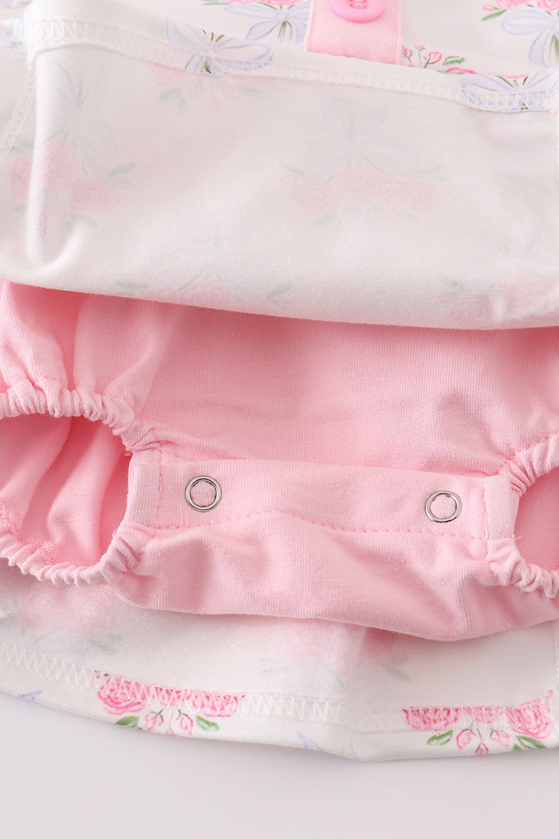 Thumbnail: Pink floral bow tie print girl bubble