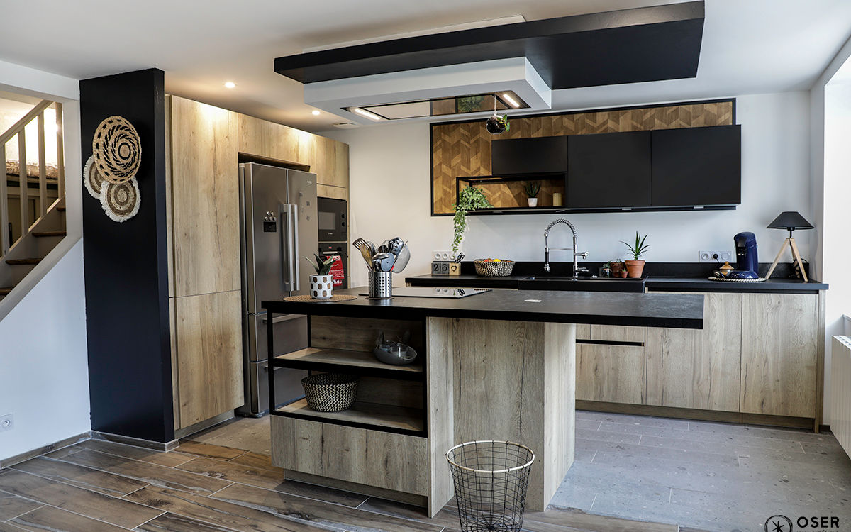 cuisine style industriel bois noir decoration architecte rennes agencement sur mesure