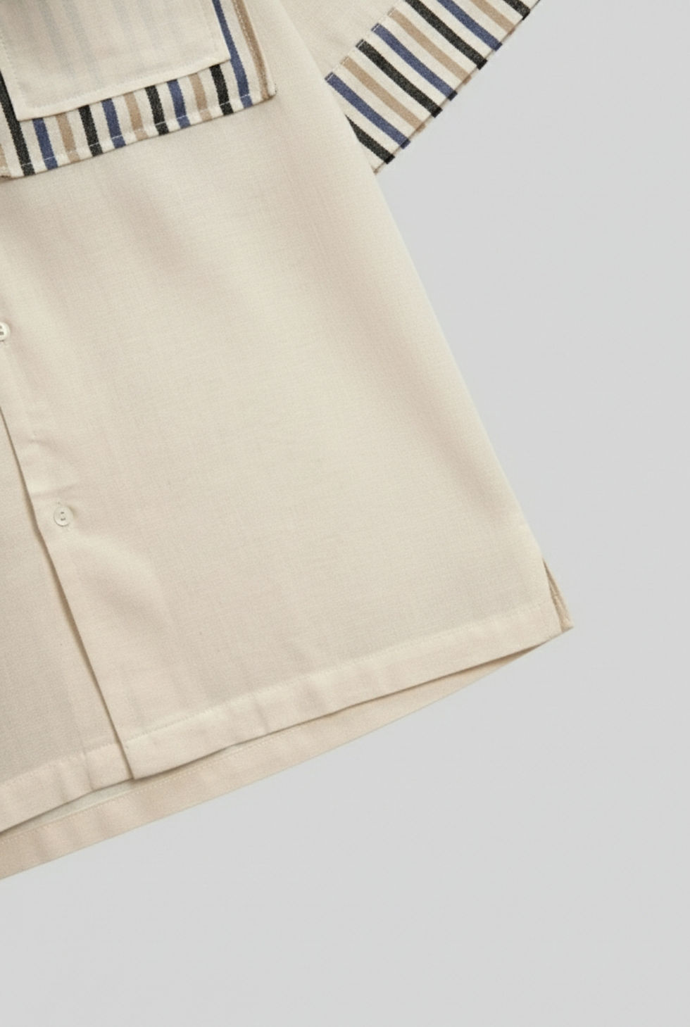 Thumbnail: Relaxed Fit Men's Beige Striped Shirt with Patch Pockets and Button Closure