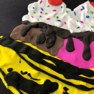 Hot fudge on Andy Warhol-inspired Banana Split Clay Painting