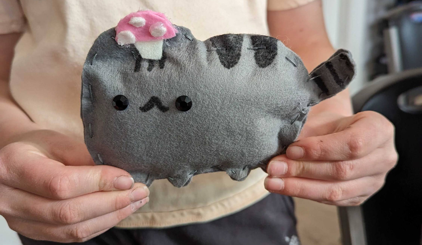 A hand sewn kitty stuffy