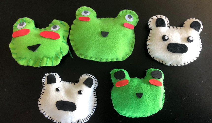 Hand-sewn froggy and polar bear stuffies