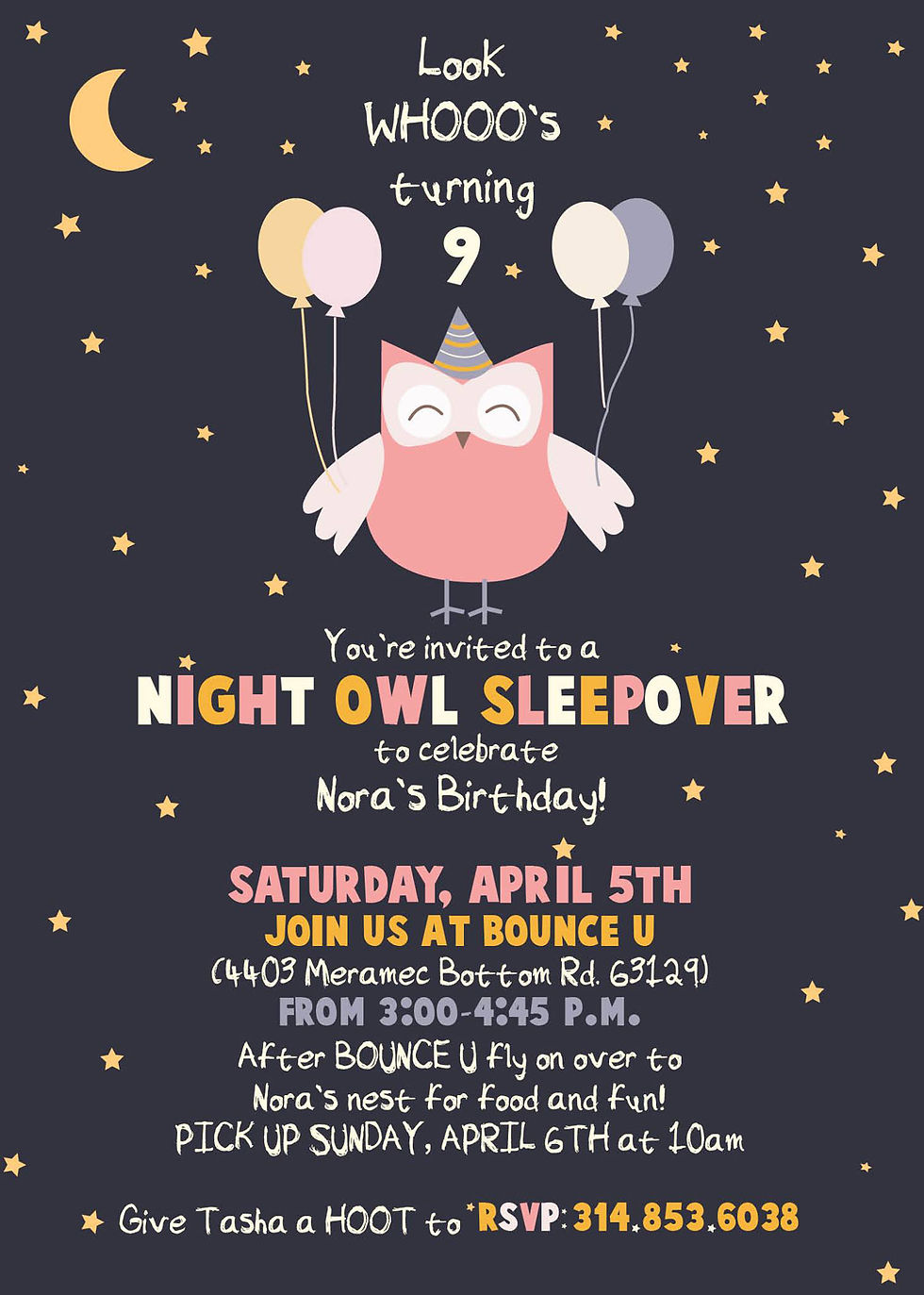NVT owl birthday invitation