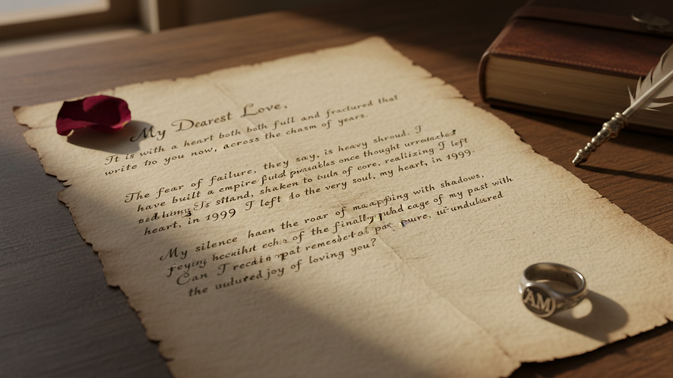 Close-up view of a handwritten love letter on vintage paper