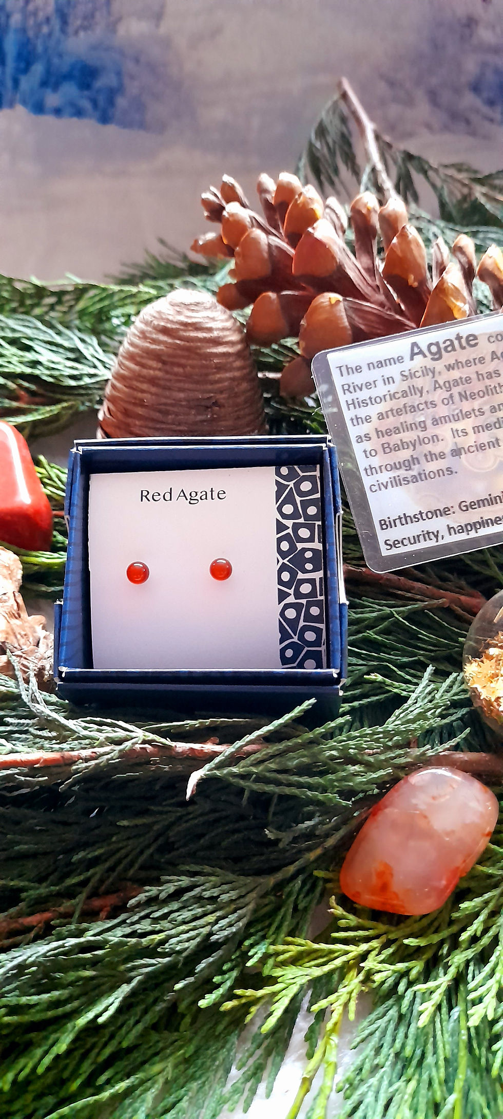 Thumbnail: Red Agate Stud Earrings