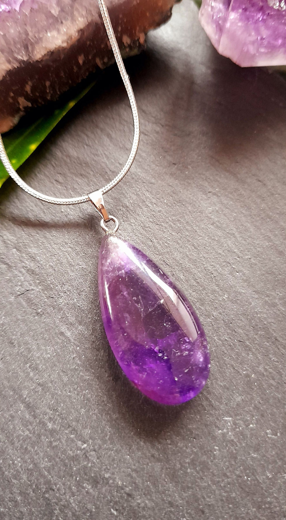 Thumbnail: Amethyst drop Pendant/silver chain