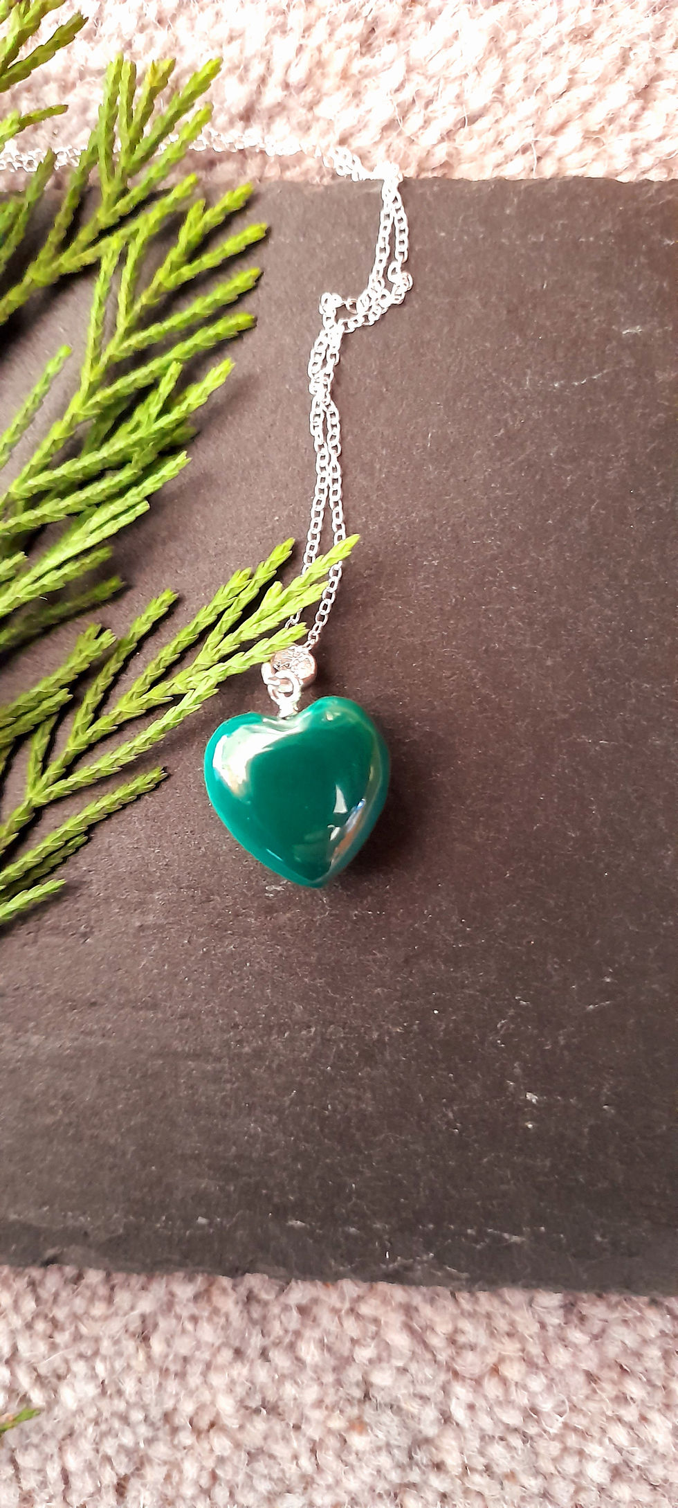 Thumbnail: Small Malachite/Sterling Silver Heart Pendant