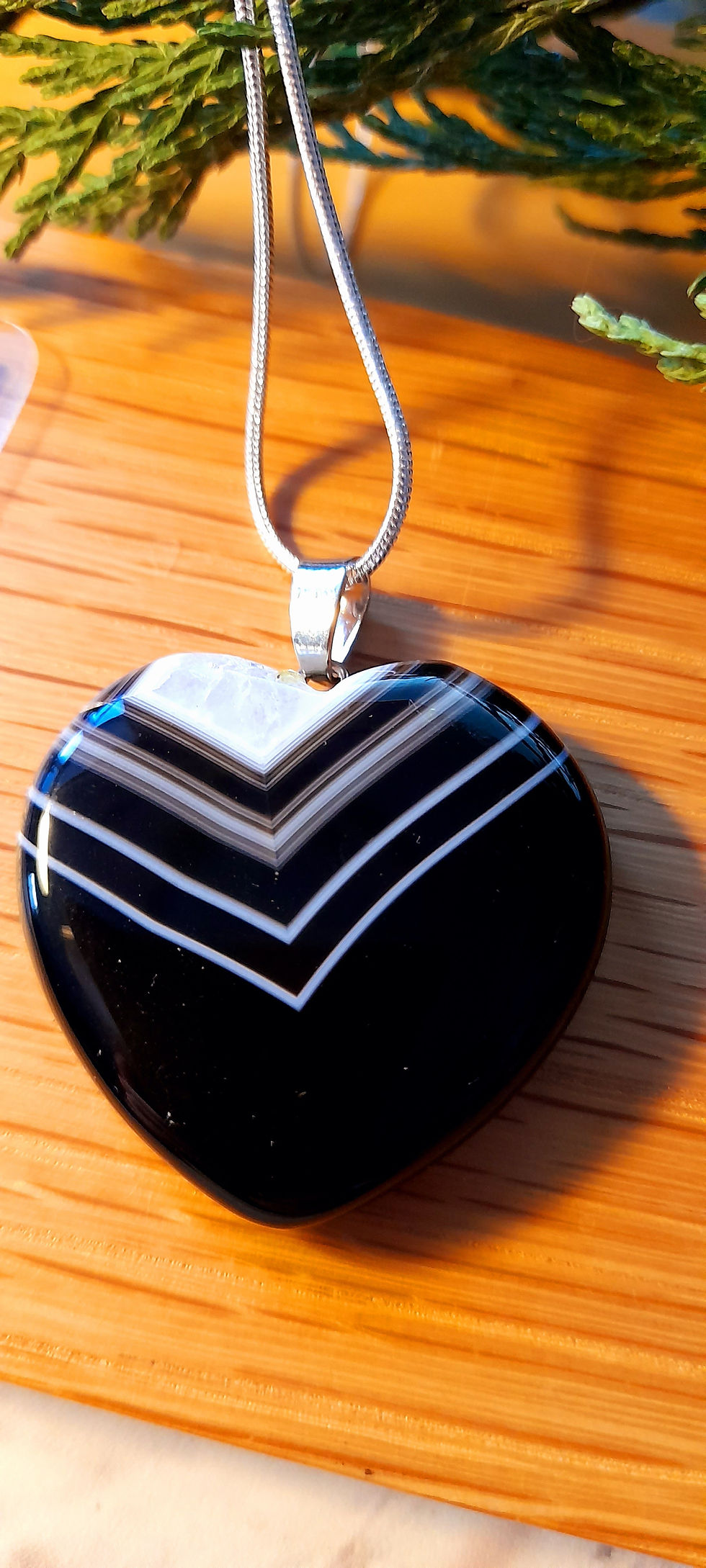 Thumbnail: Banded Black Onyx Heart Pendant