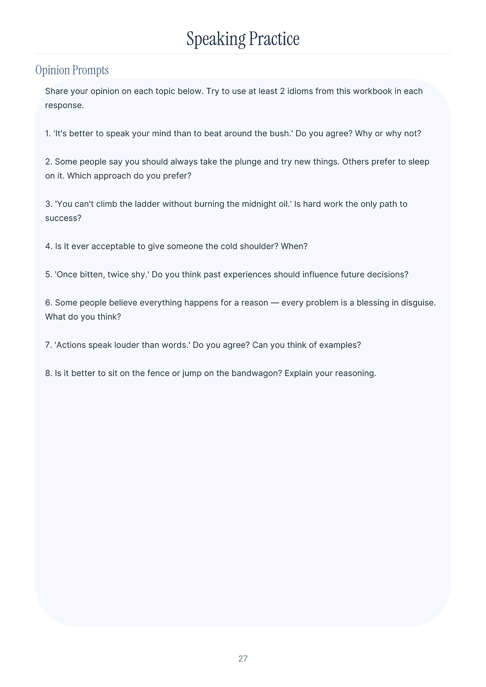 Thumbnail: 50 Useful English Idioms Workbook