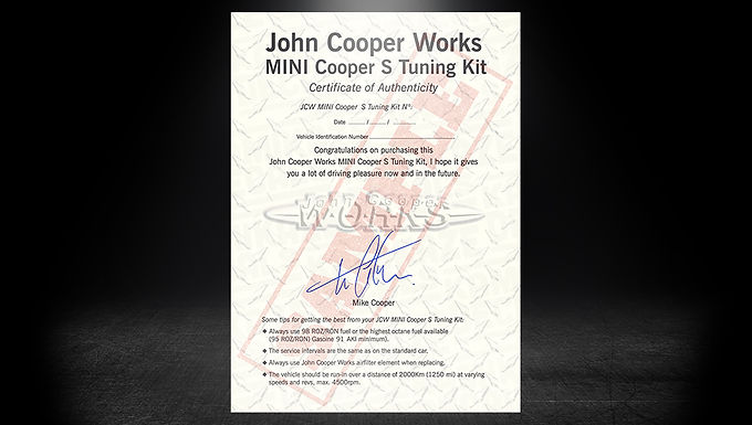 JOHN COOPER WORKS CERTIFICATES