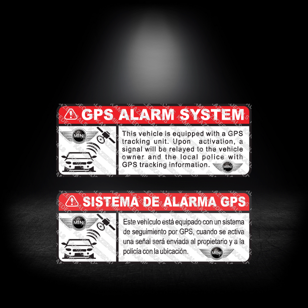 MINI SECURITY LOGOS GPS ALARM INSTALLED ENGLISH AND SPANISH