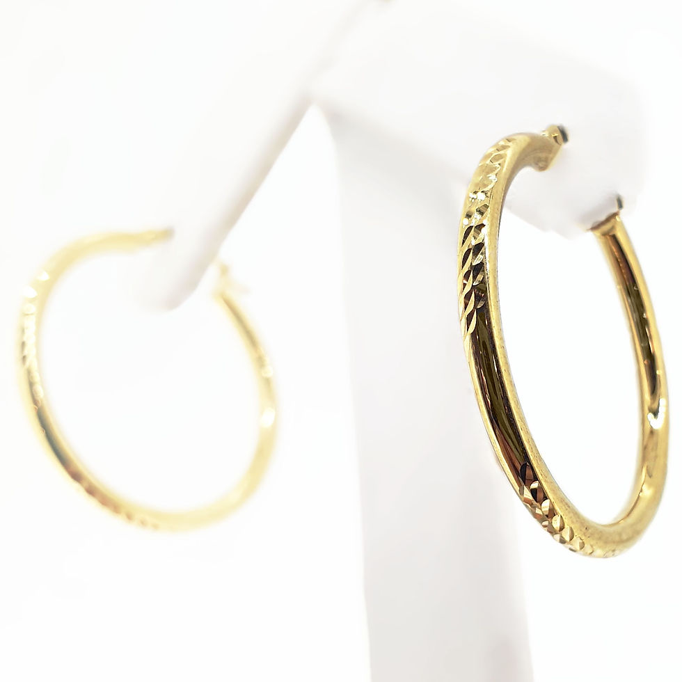 Thumbnail: 9 Carat Yellow Gold Diamond Cut and Smooth Alternating Pattern Hoop Earrings