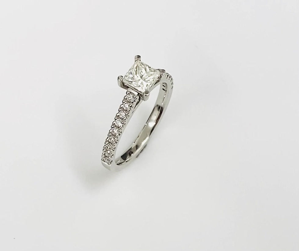 Thumbnail: 0.75ct Princess Cut Diamond Solitaire Ring with Diamond Shoulders in Platinum