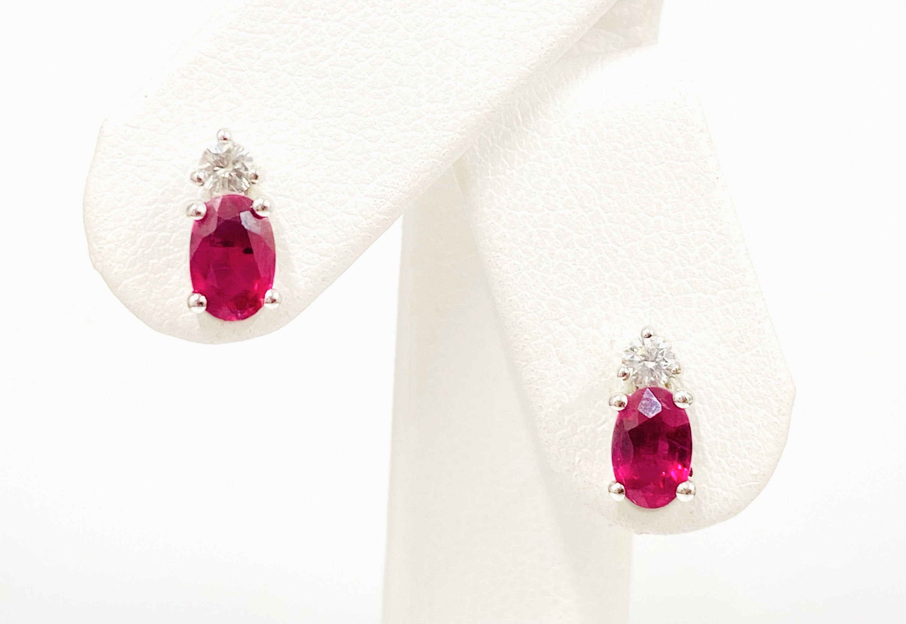 Oval Brilliant Cut Ruby & Round Brilliant Cut Diamond Stud Earrings in 18 Carat