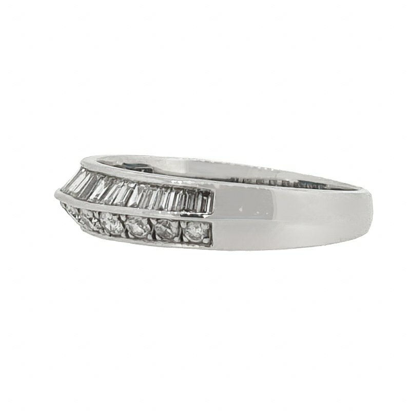 Thumbnail: 18 Carat White Gold Two Row Round and Baguette Diamond Domed Eternity Ring