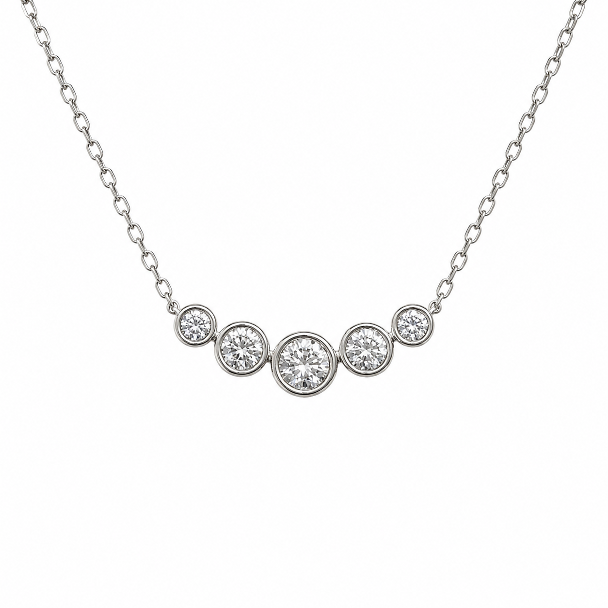 9 Carat White Gold Natural Diamond Five Stone Floating Pendant Necklace