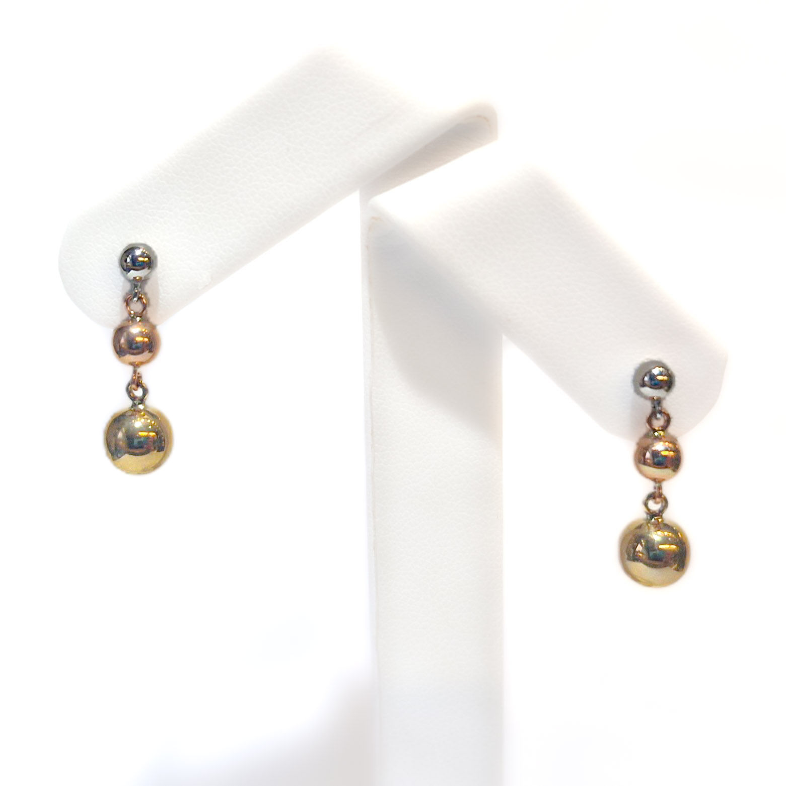 9 Carat Tri-Colour Gold White/Rose/Yellow Ball Drop Stud Earrings